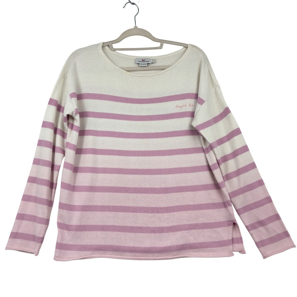 Vineyard Vines Striped Sweater Cotton Knit Women Size S Pink White Long Sleeve